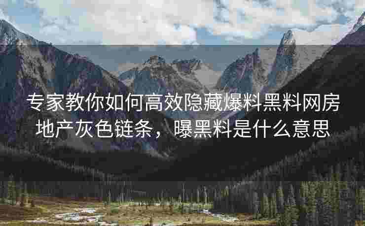 专家教你如何高效隐藏爆料黑料网房地产灰色链条，曝黑料是什么意思